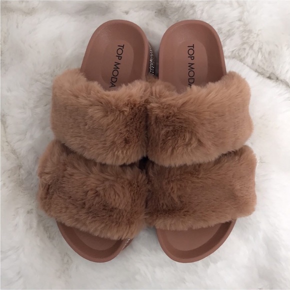 Top Moda faux mink fur size 6 slide sandal - Picture 13 of 13